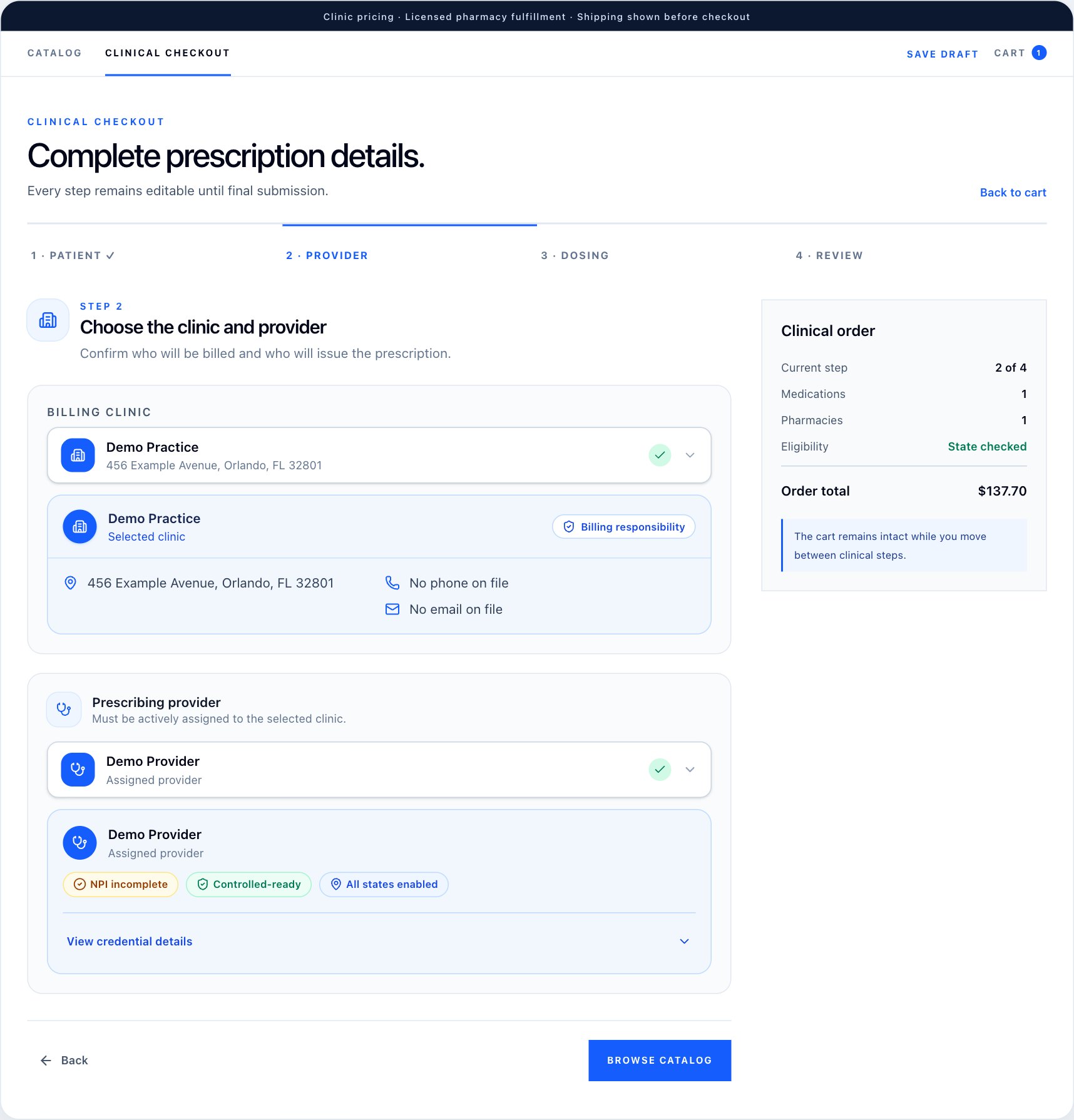 Provider: Confirm the clinic and authorized prescriber. Fictional demonstration data.
