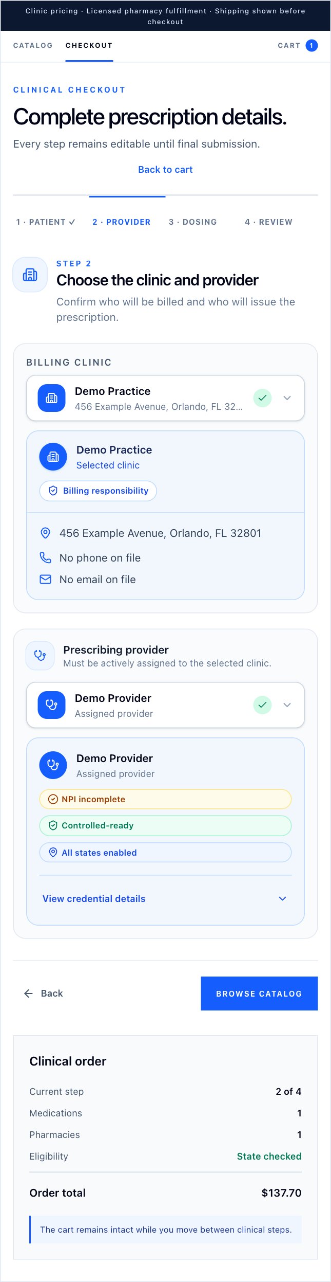 Provider: Confirm the clinic and authorized prescriber. Fictional demonstration data.